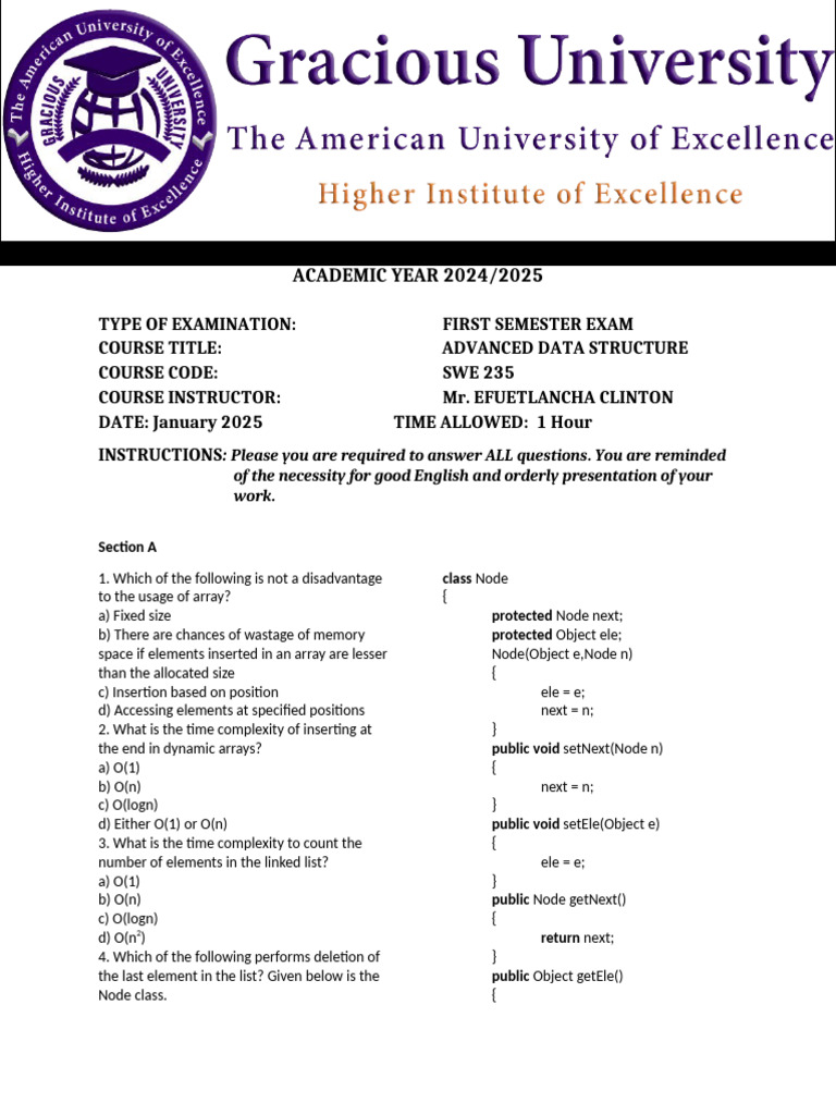 Advanced Data Structures Exam 2025 | PDF | Computer Science | Computing