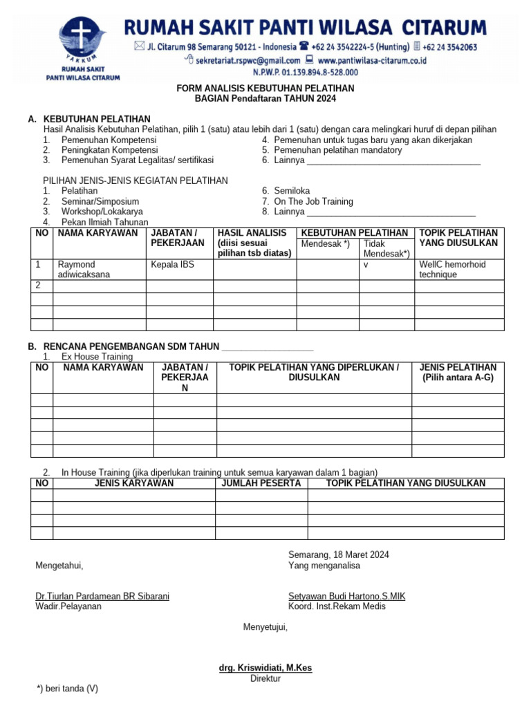 Form TNA Pelatihan 2024 | PDF