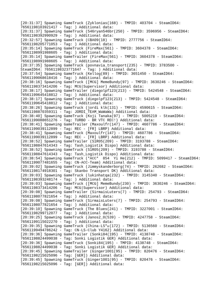 GameTruck Spawning Log Details | PDF
