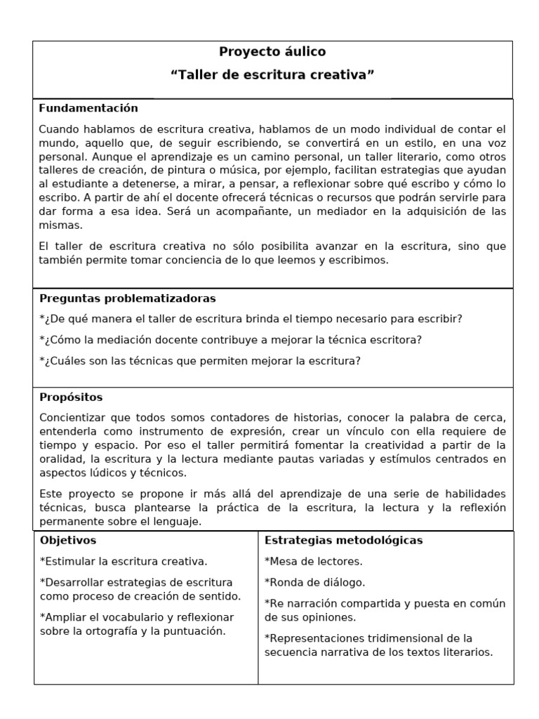 Taller de Escritura Creativa Escolar | PDF | Escritura | Aprendizaje