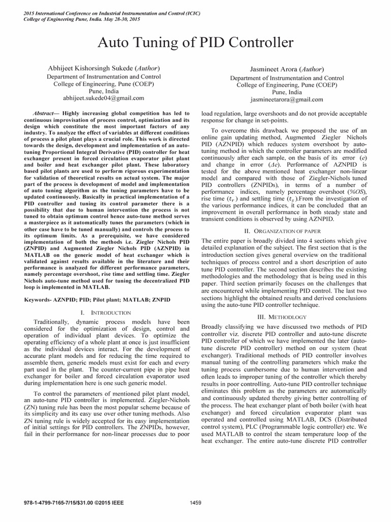 [12]. Auto Tuning of PID Controller | PDF | Control Theory | Applied ...