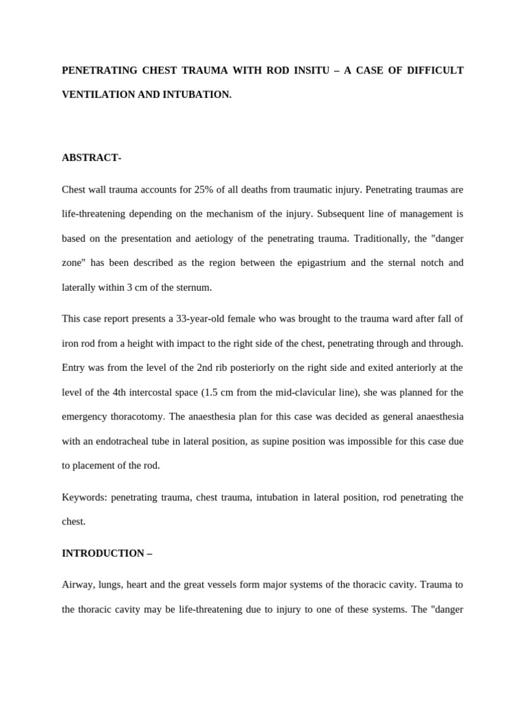 Publication - Penetrating Chest Injury | PDF | Thorax | Major Trauma