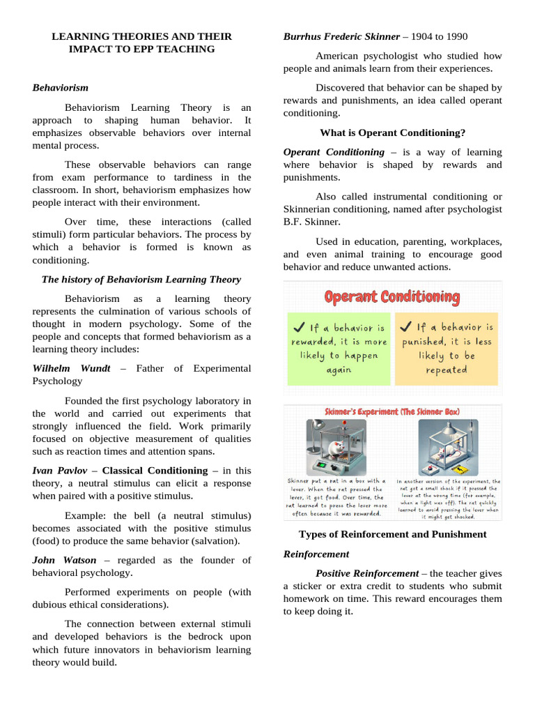Learning Theories in EPP Teaching | PDF | Constructivism (Philosophy Of ...