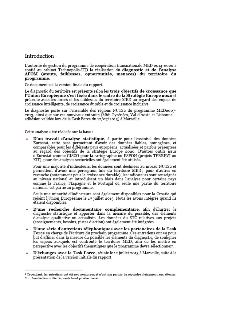 Diagnostic AFOM du territoire MED 2020 | PDF | Changement climatique ...