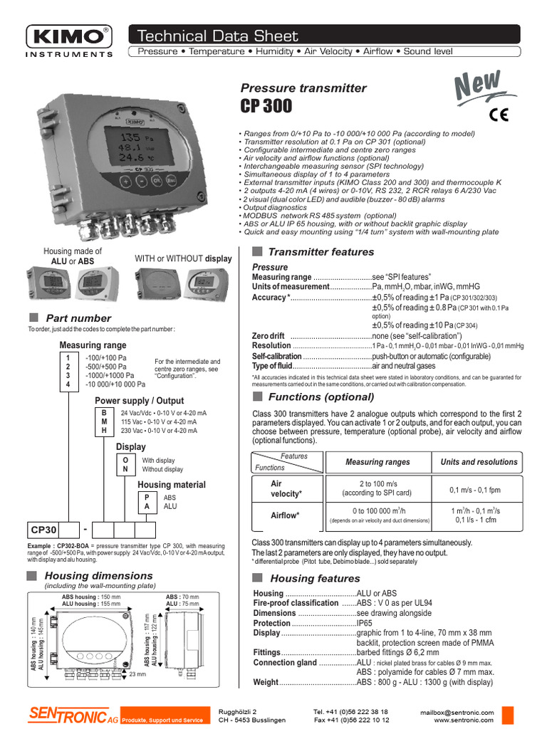 KIMO CP 300 Pressure Transmitter Specs | PDF | Pressure Measurement ...