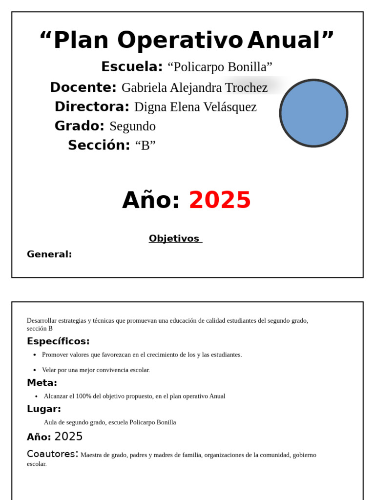 Plan Operativo Anual 2025 - Policarpo Bonilla | PDF | Higiene | Maestros