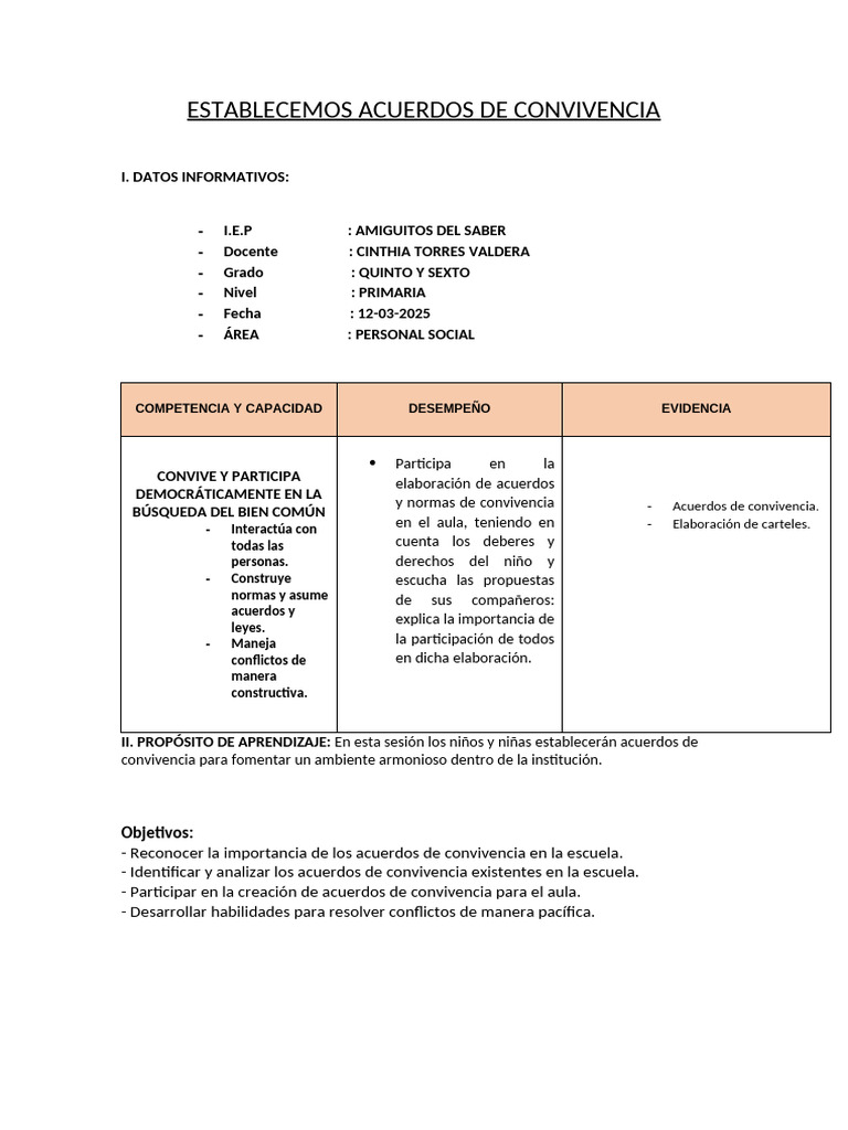 Acuerdos de Convivencia Escolar | PDF | Salón de clases | Escuelas