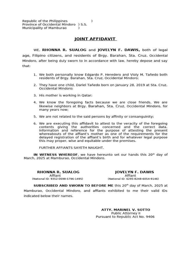 Affidavit of Mother's Whereabouts | PDF