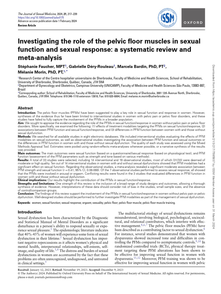 Investigating The Role of The Pelvic Floor Muscles in Sexual Function ...