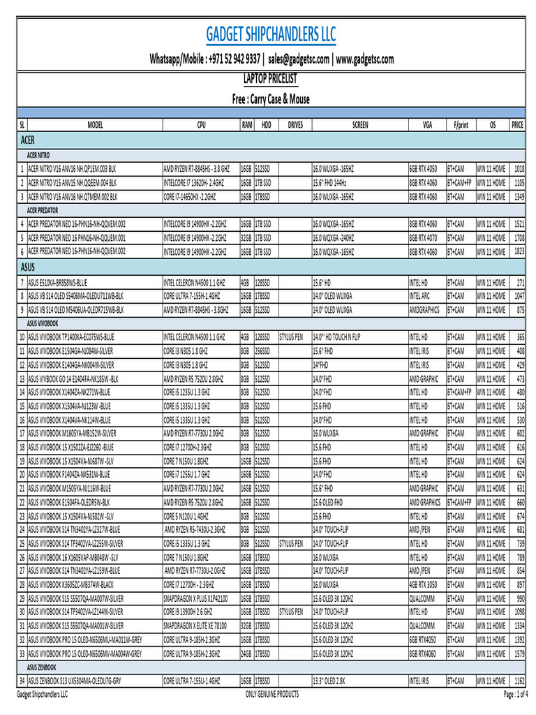 Laptop Pricelist 02-25 Comp | PDF | Personal Computers | Intel