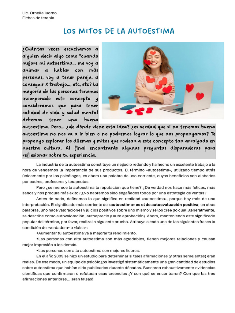 Mitos sobre la autoestima y autoaceptación | PDF | Autoestima | Pensamiento