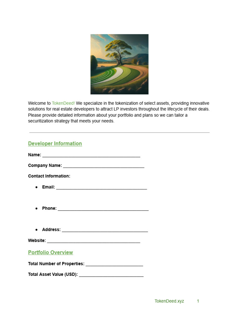 TokenDeed Developer Intake Form | PDF | Investing | Securitization
