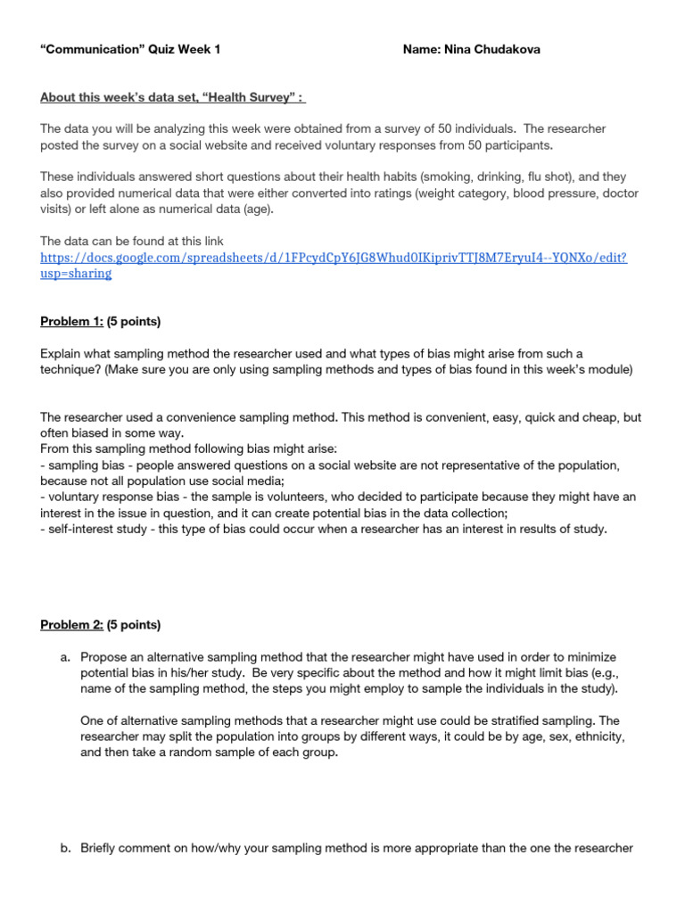 Health Survey Analysis and Sampling Methods | PDF | Sampling ...