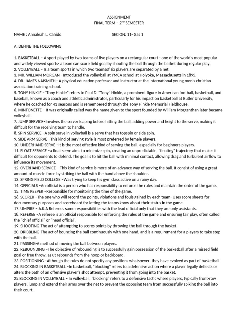 Basketball and Volleyball Terminology Guide | PDF | Basketball ...