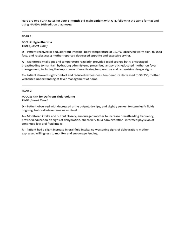 FDAR Notes for UTI in 6-Month-Old | PDF