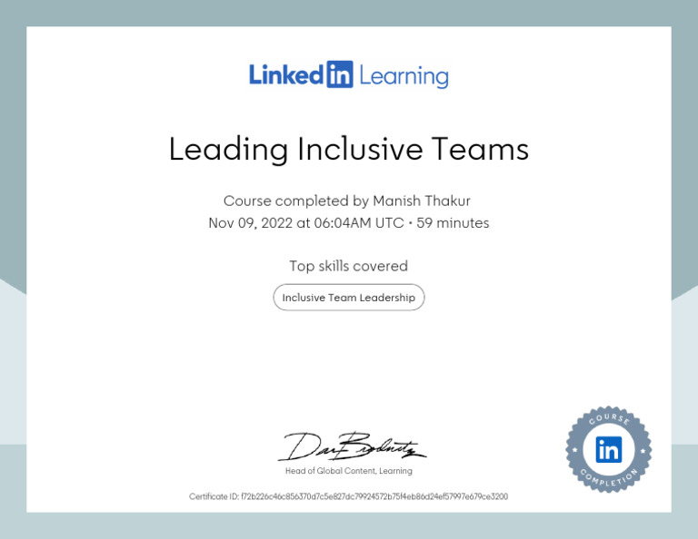 LinkedIn Inclusive Leadership Course Completion | PDF