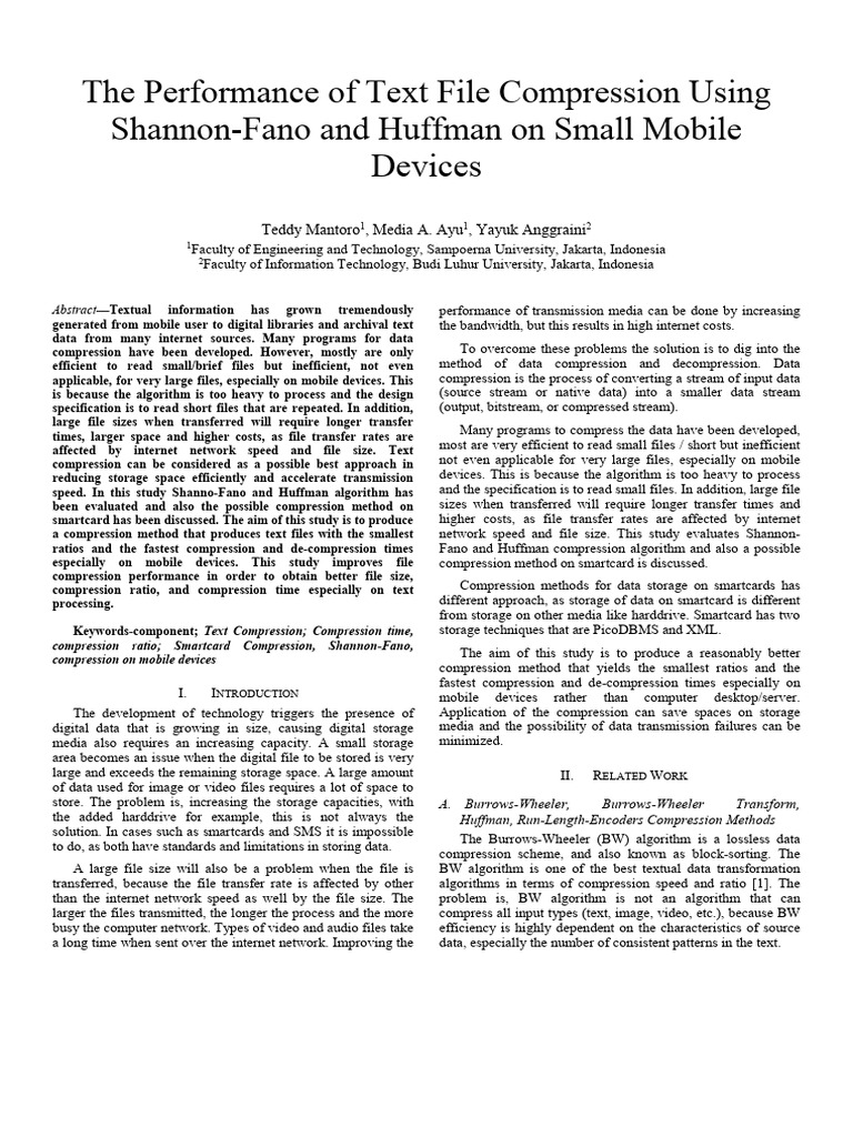 Mobile Text Compression Efficiency | PDF | Data Compression | Computer Data