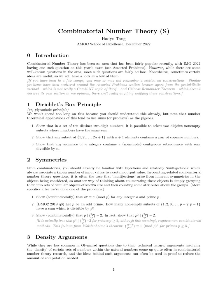 Combinatorial Number Theory s Tang Dec22 | PDF | Combinatorics | Number ...