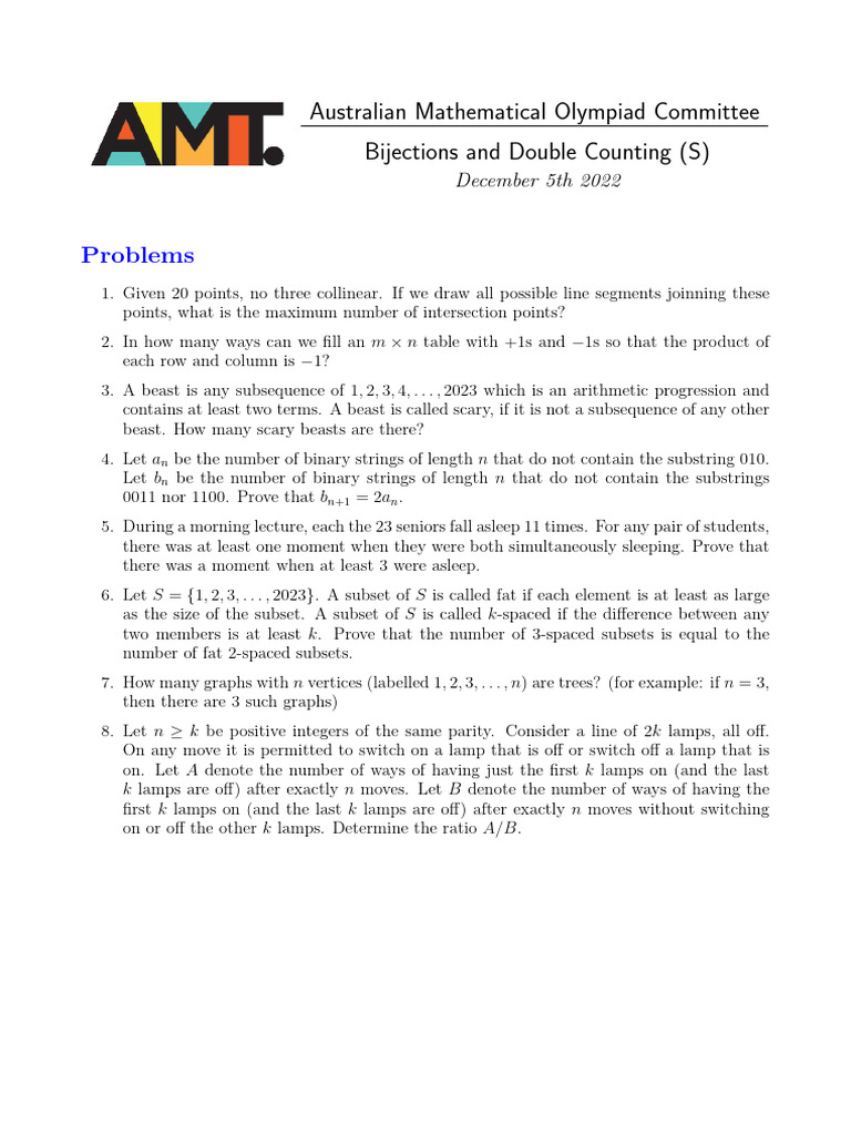 Bijections and Double Counting S Atkins Dec22 | PDF | Numbers ...