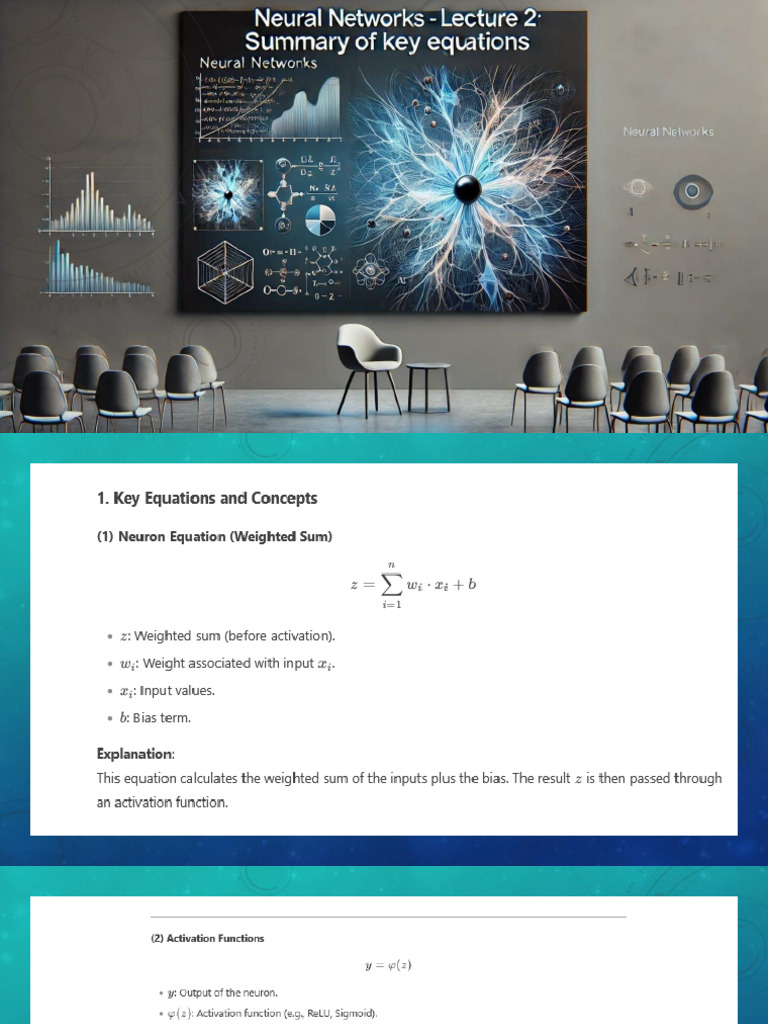 Neural Networks - Lecture 2-Summary of Key Equations PDF | PDF
