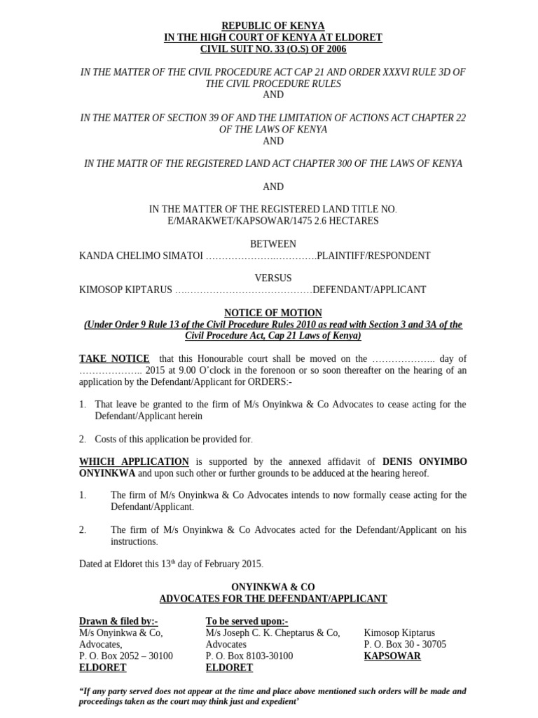 NTC Motion Kanda Chelimo | PDF | Affidavit | Legal Procedure
