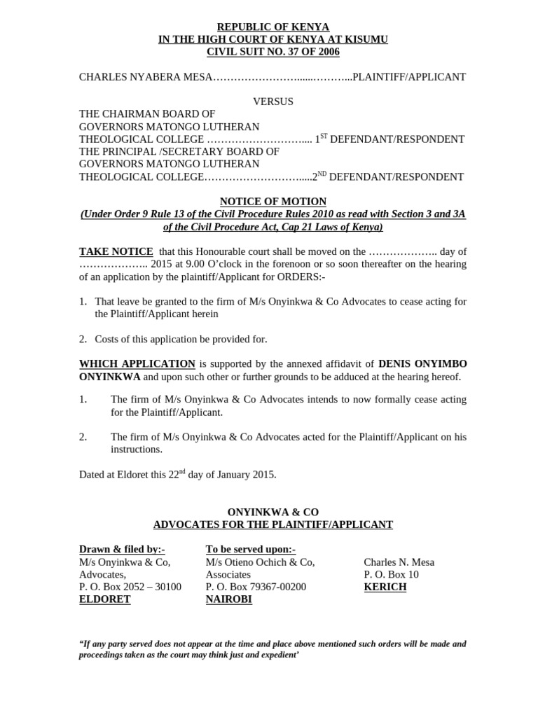 NTC Motion Charles Nyabero Mesa | PDF | Legal Procedure | Judiciaries