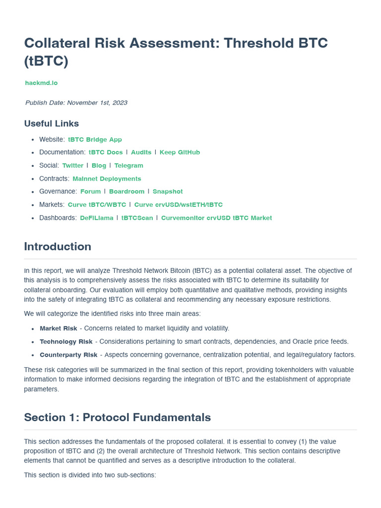 tBTC Collateral Risk Assessment Report | PDF | Volatility (Finance ...