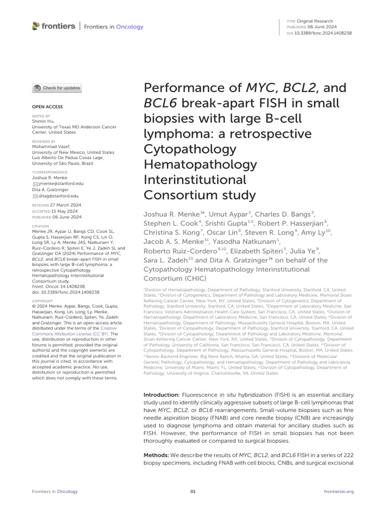 Performance of MYC BCL2and BCL6 | PDF | Lymphoma | Biopsy