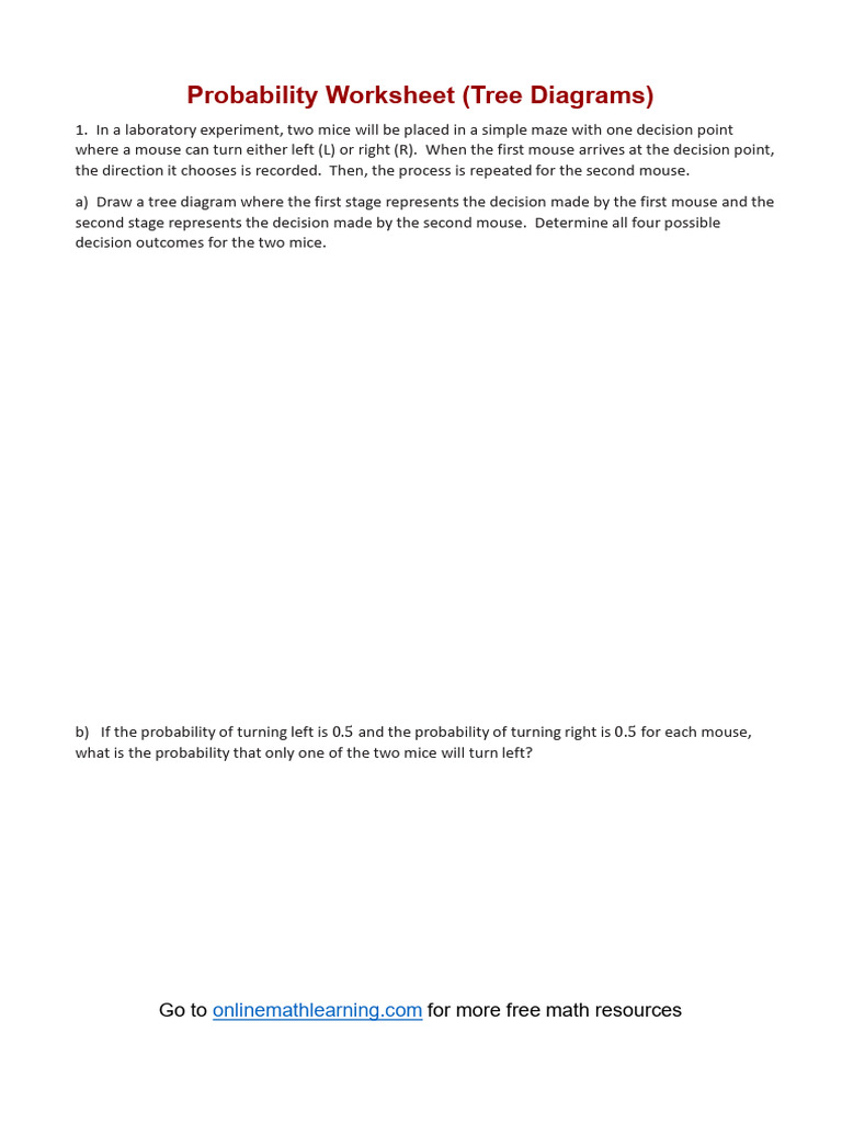 Tree Diagram Probability Worksheet | PDF | Mouse | Probability