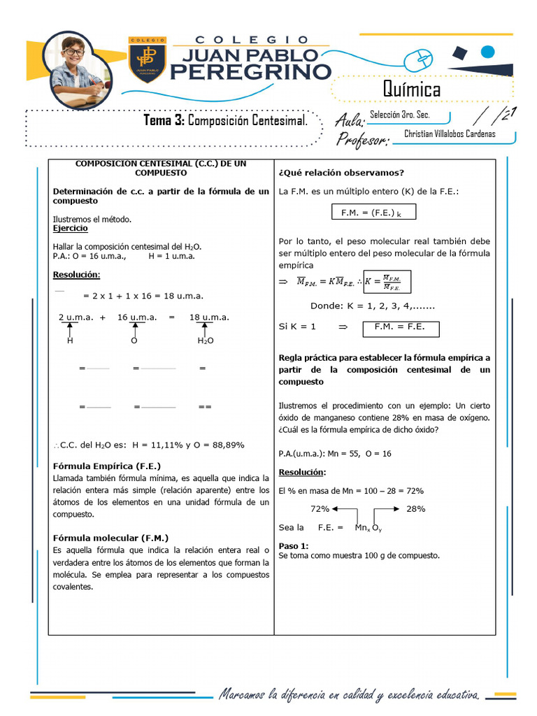Resumen 3 - Sel3 - TEMA 3 - COMPOSICION CENTESIMAL - QUIMICA ...