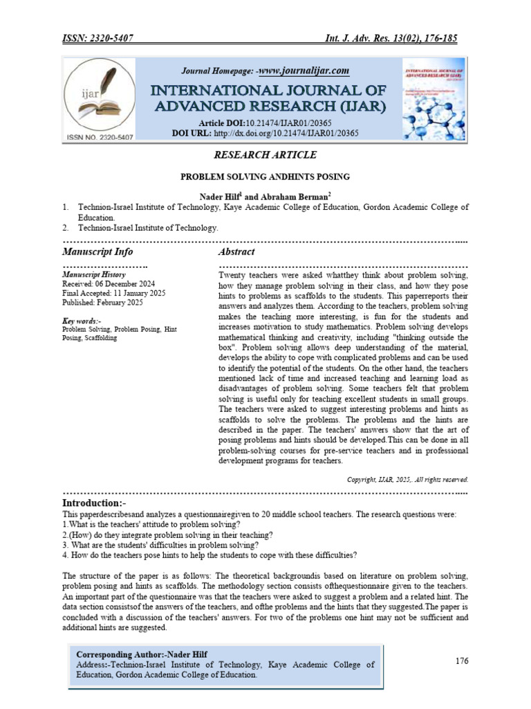 Problem Solving Andhints Posing | PDF | National Council Of Teachers Of ...