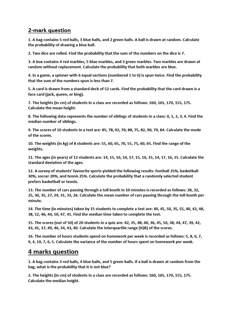Math AI Probability Practice Questions | PDF | Probability Theory ...