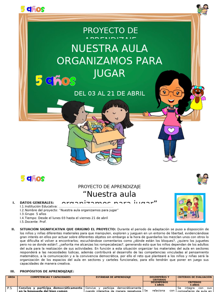 Organización del Aula para Jugar | PDF | Salón de clases | Escritura