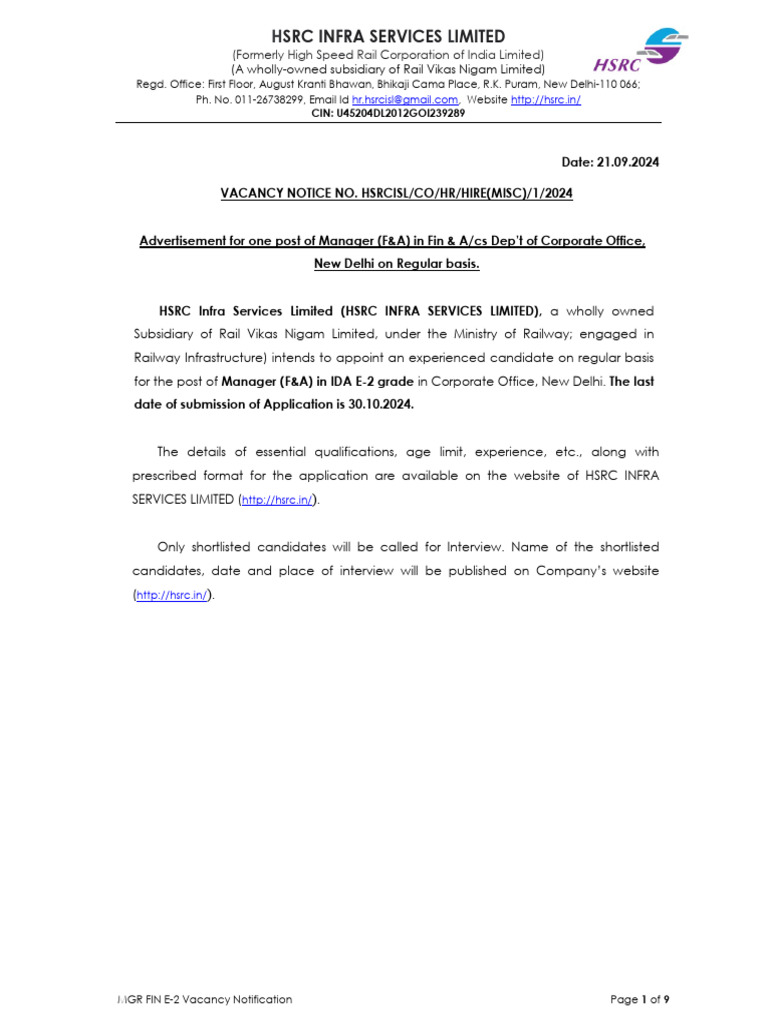 Manager (F&A) Vacancy at HSRC | PDF | Identity Document