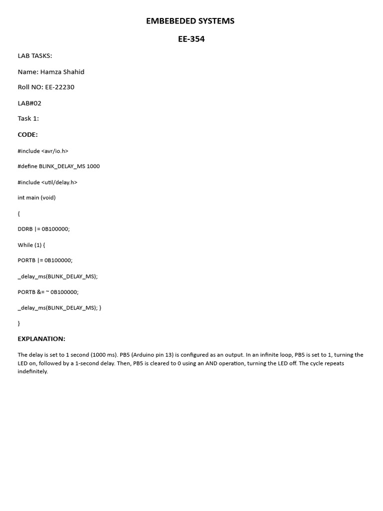 AVR Embedded Systems Lab Tasks | PDF | Arduino | Computer Engineering