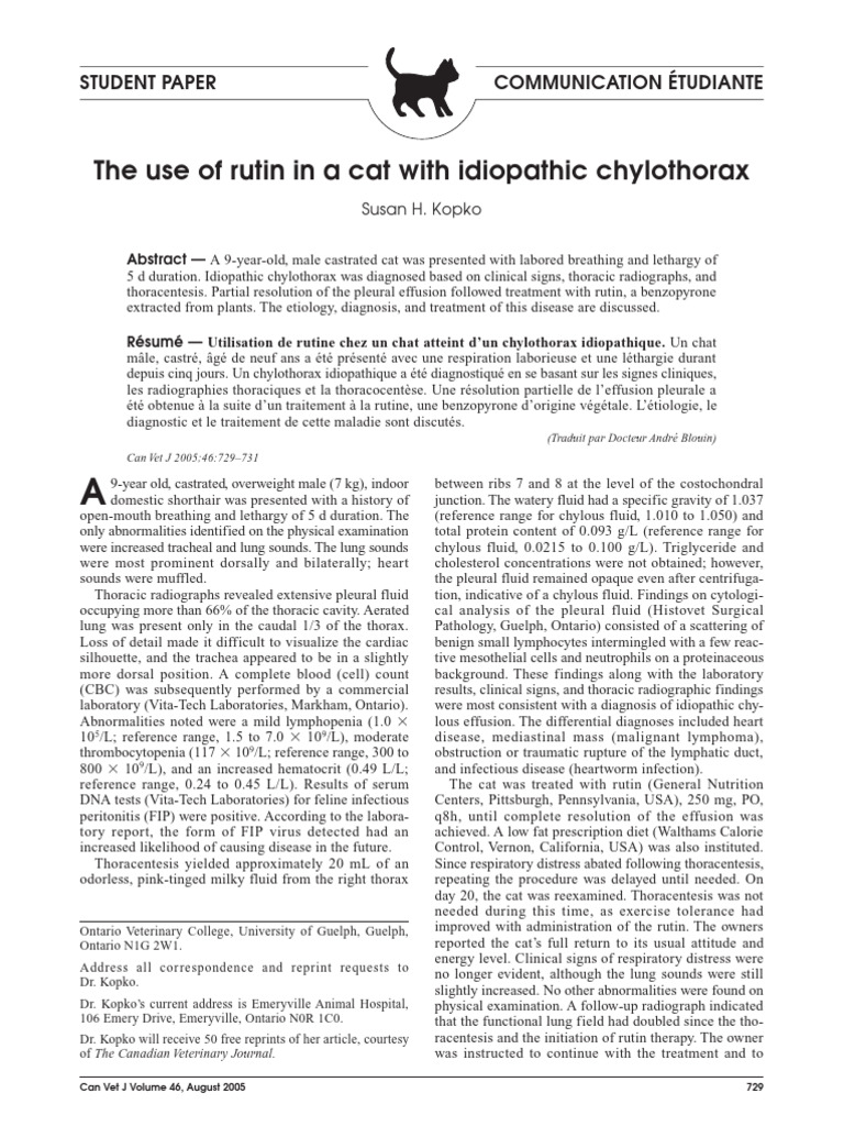 Rutin Treatment for Feline Chylothorax | PDF | Medical Specialties ...