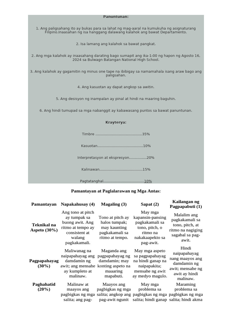 Panuntunanpamantayan Sa Pag Awit Pdf