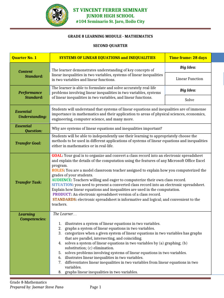 G8 LP-2nd Quarter (Patterns and Algebra) | PDF | Rationality | Equations
