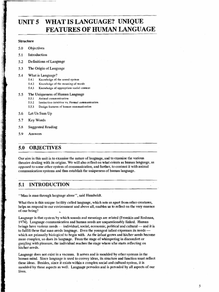 Unique Features of Human Language | PDF | Consonant | Communication