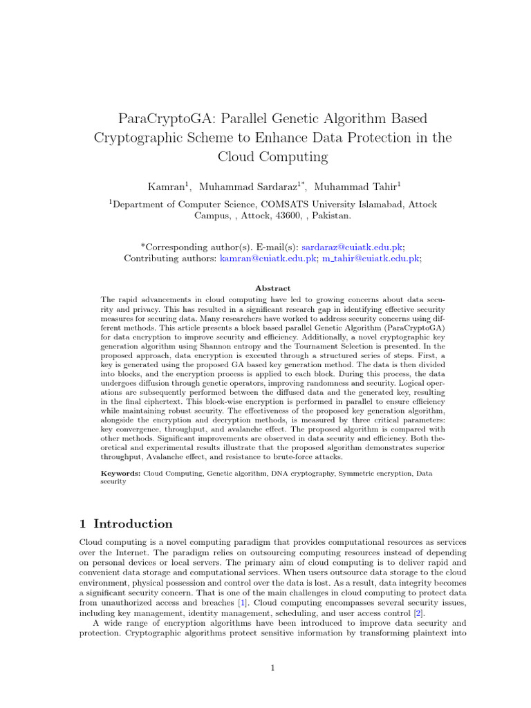ParaCryptoGA: Enhanced Cloud Data Security | PDF | Cryptography ...