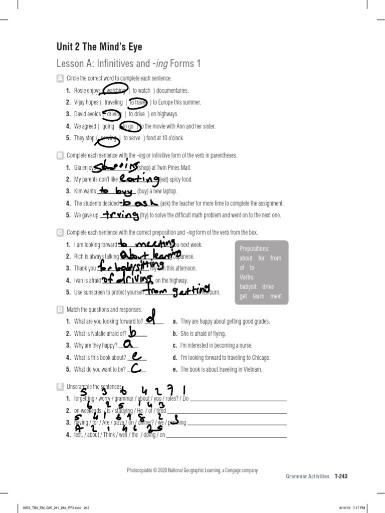 World English 3e Level 3 Grammar Activities Unit 2 Lesson A | PDF ...