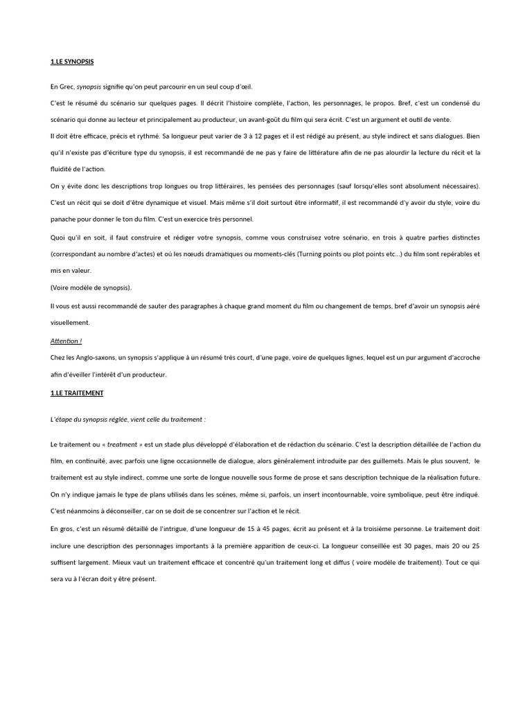 Structure du Synopsis et Traitement Film | PDF | Scénario