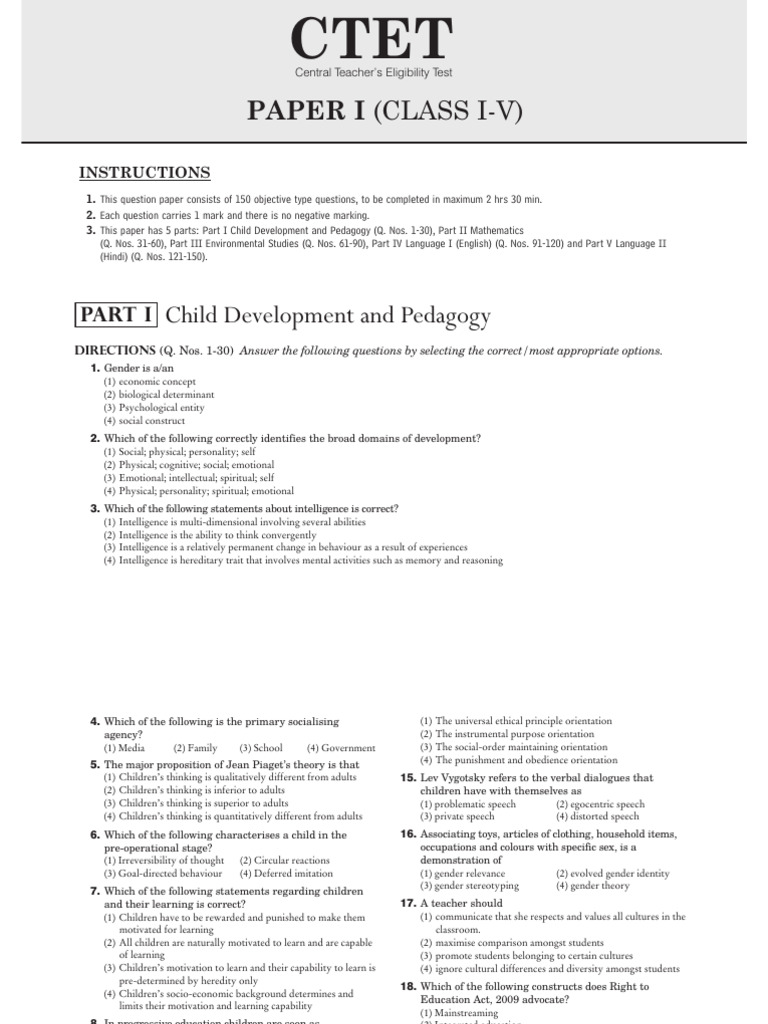 CTET Paper I: Child Development & Math | PDF | Learning | Intelligence
