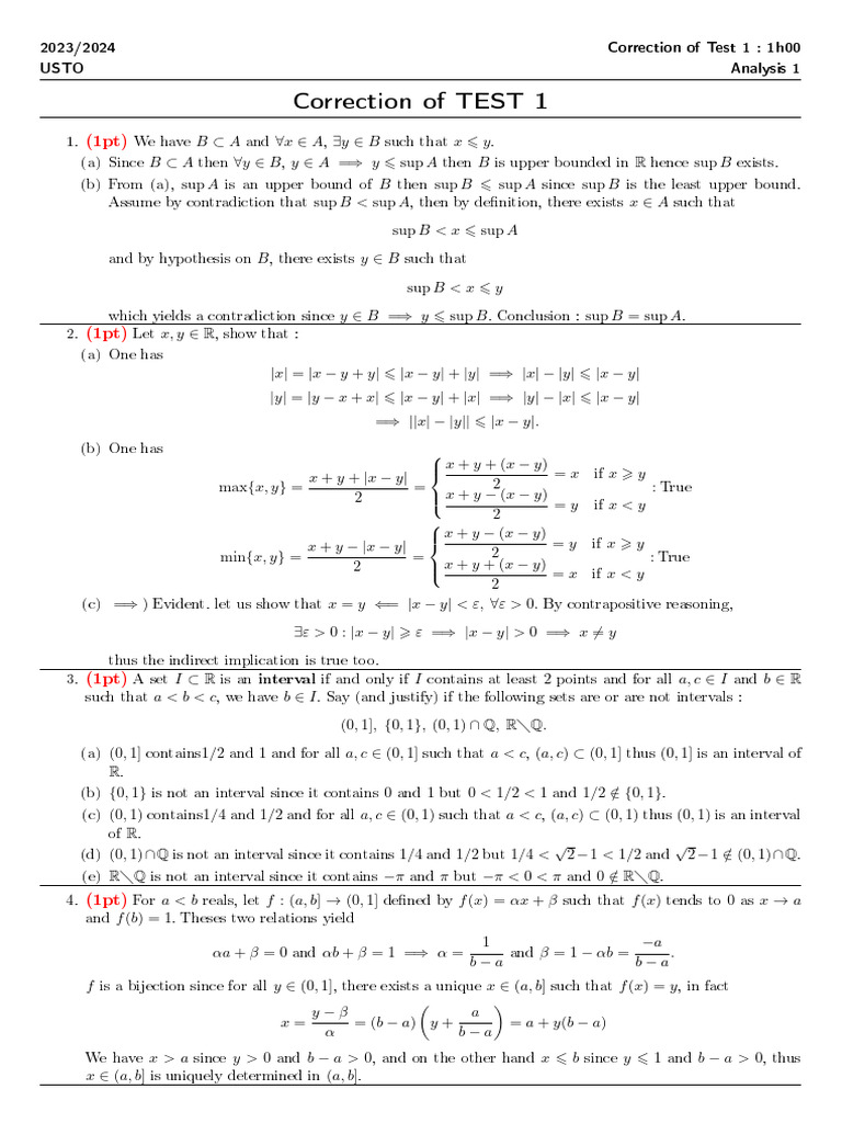 Correction of Test 1 1 | PDF | Mathematical Concepts | Mathematical ...