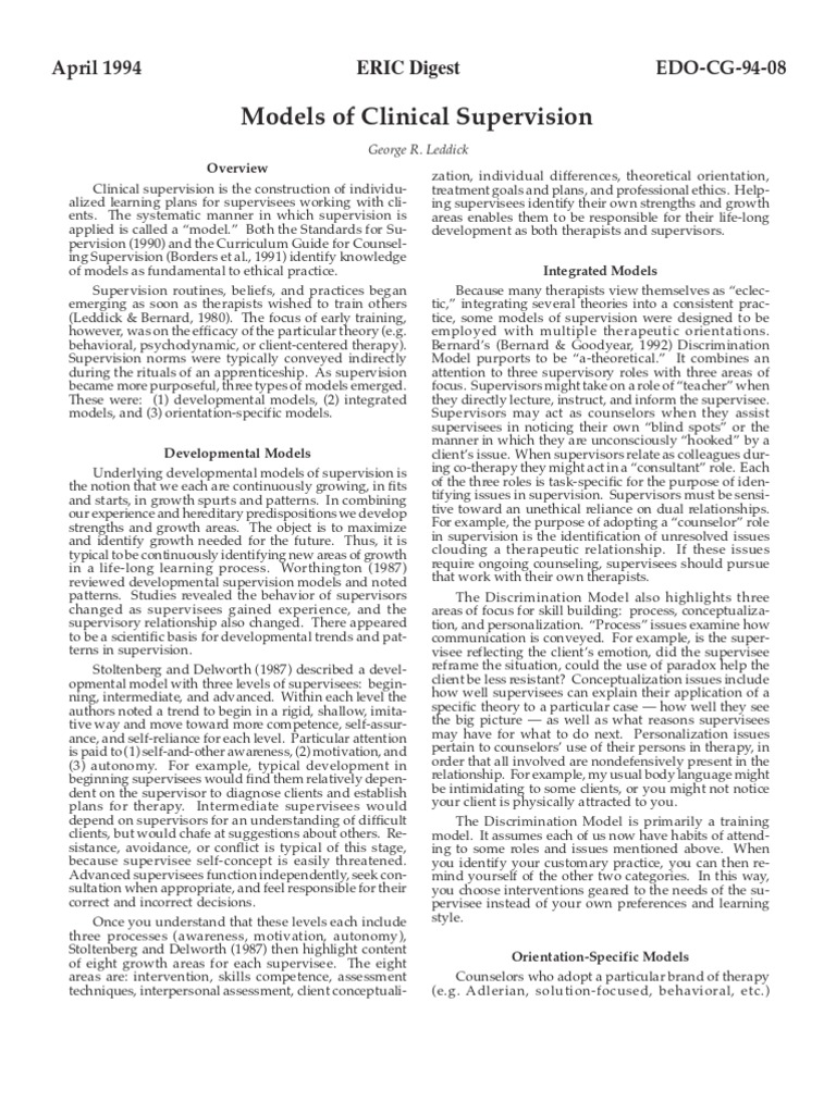 Models of Supervision | Download Free PDF | Psychotherapy | Behavioural ...