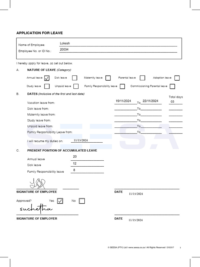 Parental Leave Application Form | PDF | Sick Leave | Parental Leave