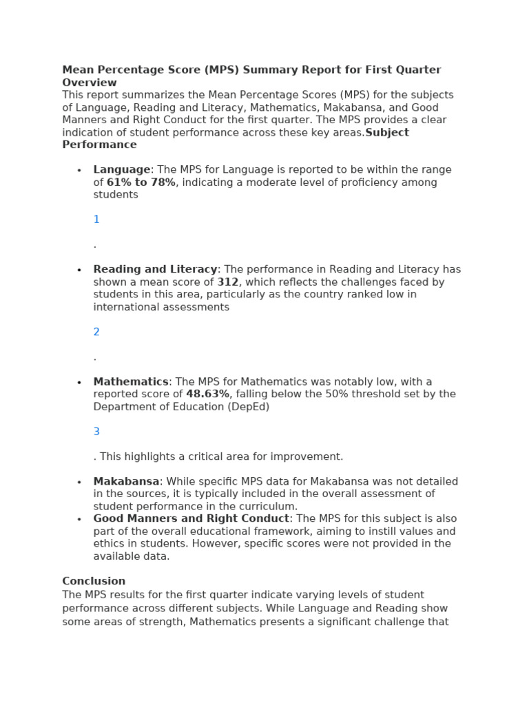 First Quarter MPS Summary Report | PDF