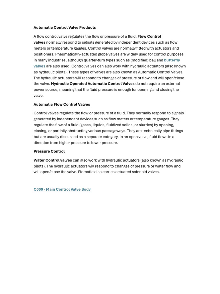 Specification ACVttf Valve Control | PDF