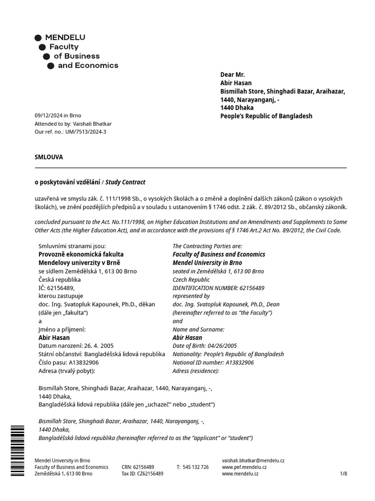 Signed Study Contract | PDF