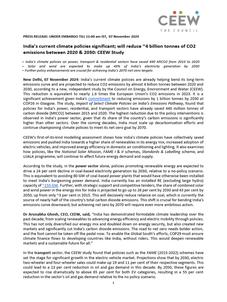 CEEW Annual Report on India's Emissions | PDF | Efficient Energy Use ...